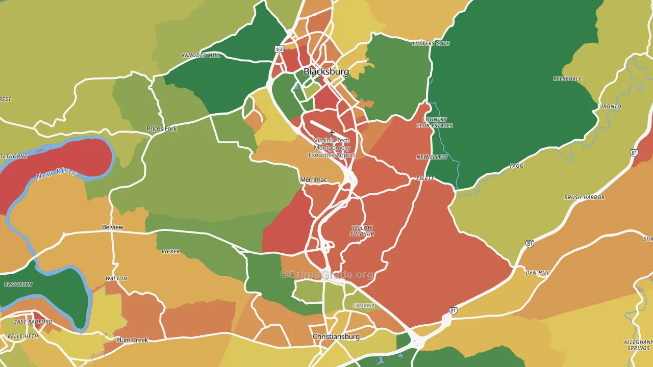 Montgomery County, VA Map of Theft Rates