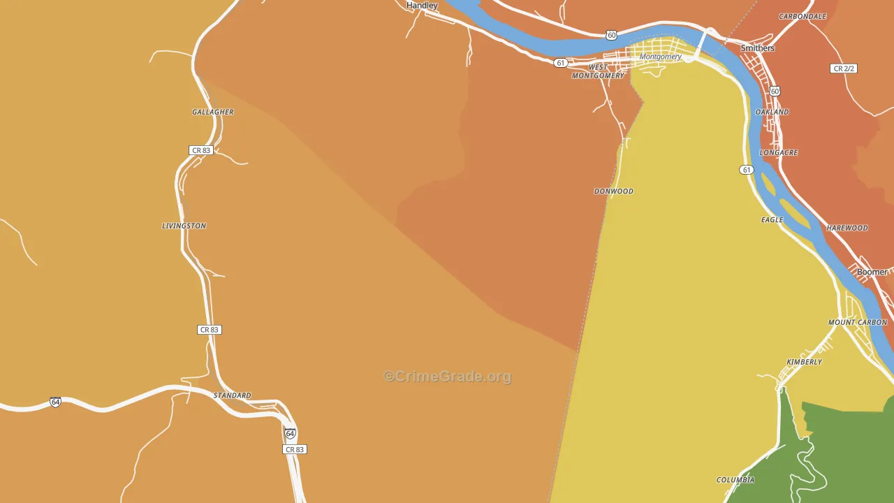 Montgomery Heights, WV Map of Theft Rates