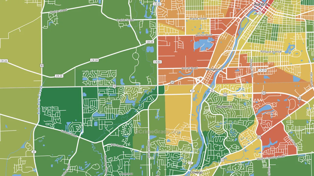 Montgomery, IL Map of Theft Rates