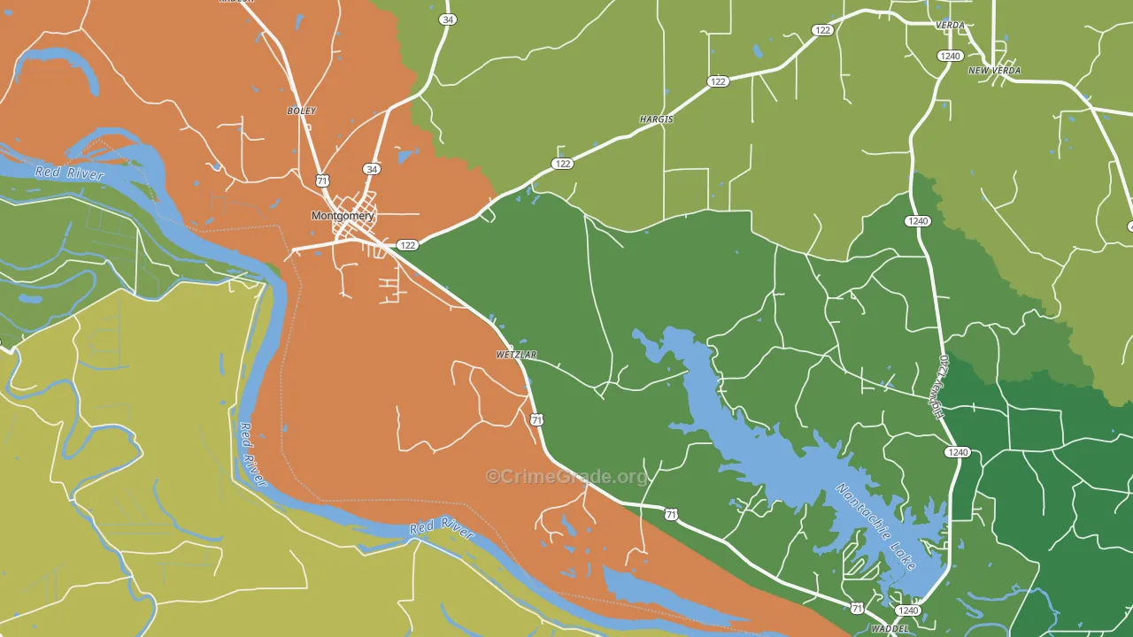 Montgomery, LA Map of Theft Rates