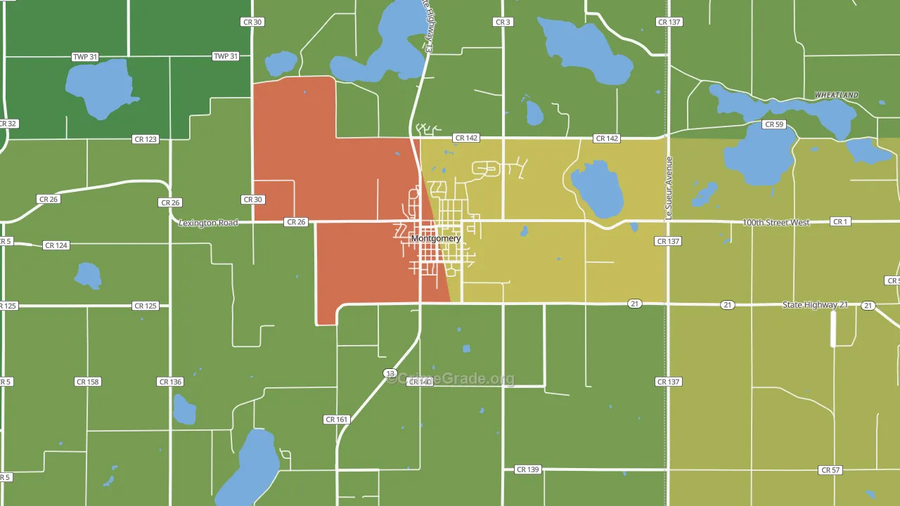 Montgomery, MN Map of Theft Rates