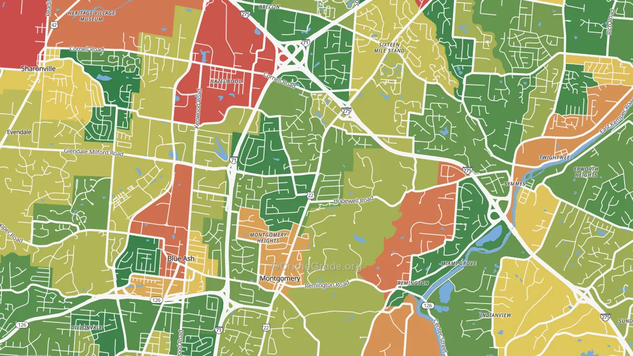 Montgomery, OH Map of Theft Rates