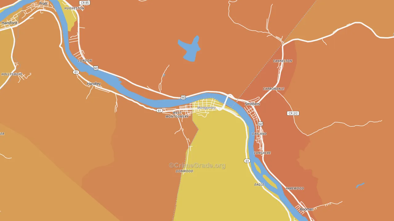 Montgomery, WV Map of Theft Rates