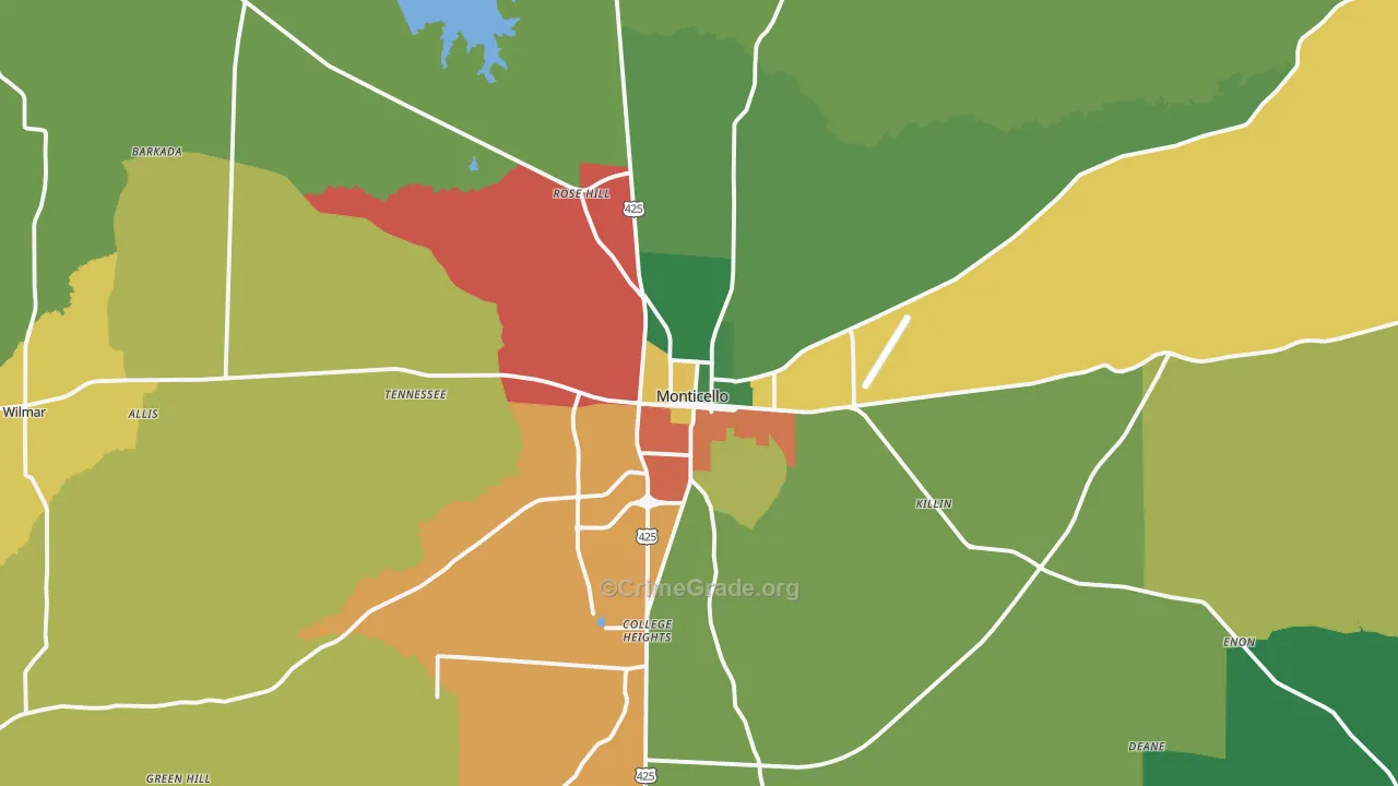 Monticello, AR Map of Theft Rates