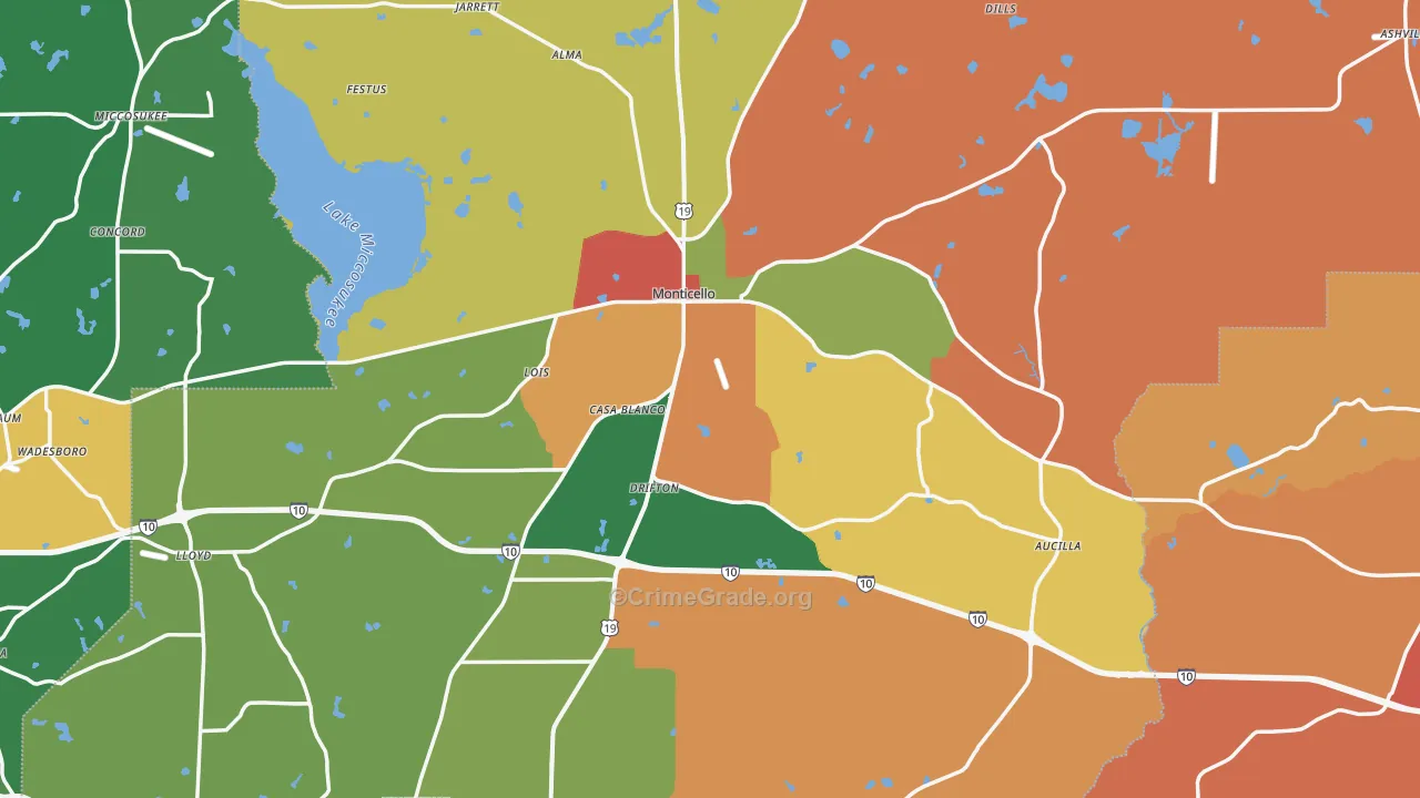 Monticello, FL Map of Theft Rates