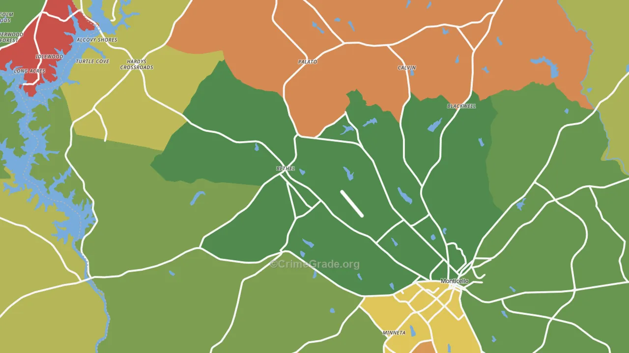 Monticello, GA Map of Theft Rates