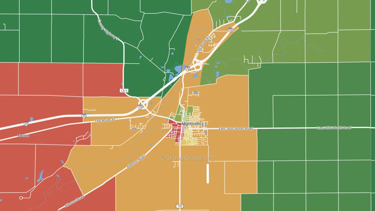 Monticello, IL Map of Theft Rates