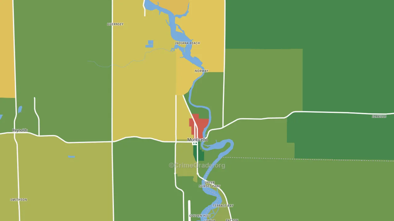 Monticello, IN Map of Theft Rates