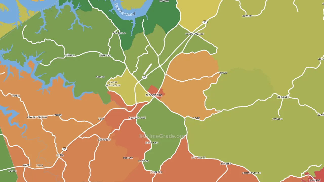 Monticello, KY Map of Theft Rates