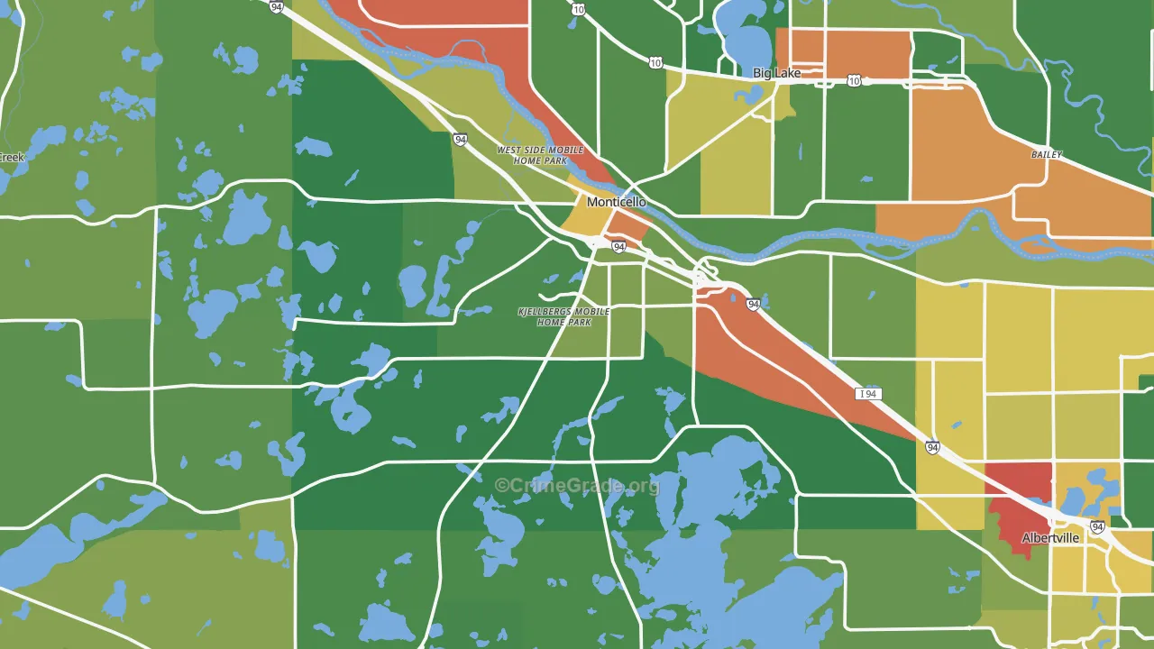 Monticello, MN Map of Theft Rates
