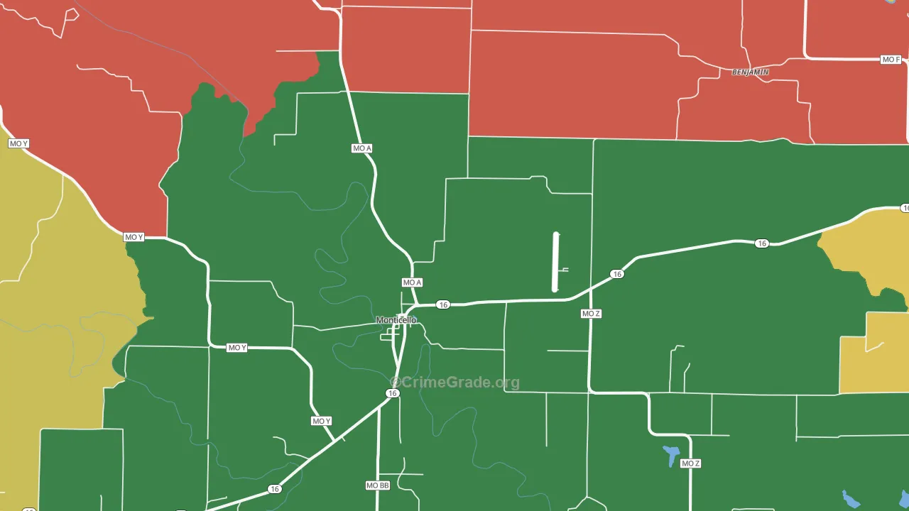 Monticello, MO Map of Theft Rates