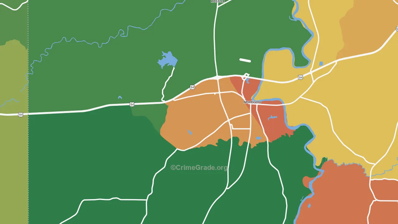 Monticello, MS Map of Theft Rates