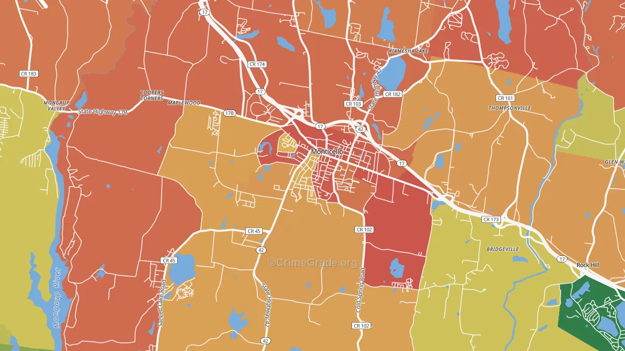 Monticello, NY Map of Theft Rates