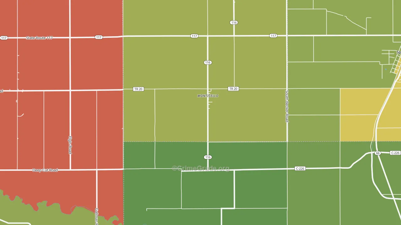 Monticello, OH Map of Theft Rates
