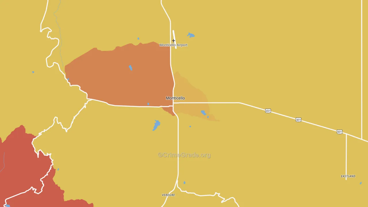 Monticello, UT Map of Theft Rates