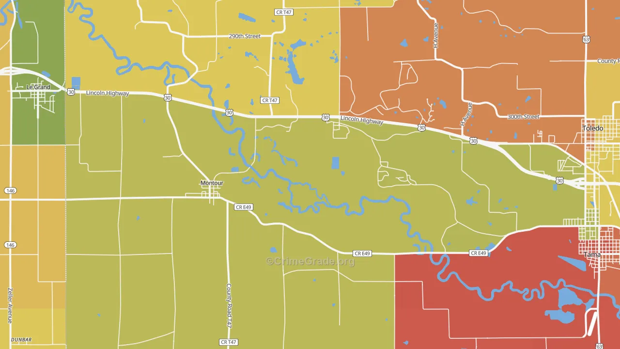 Montour, IA Map of Theft Rates