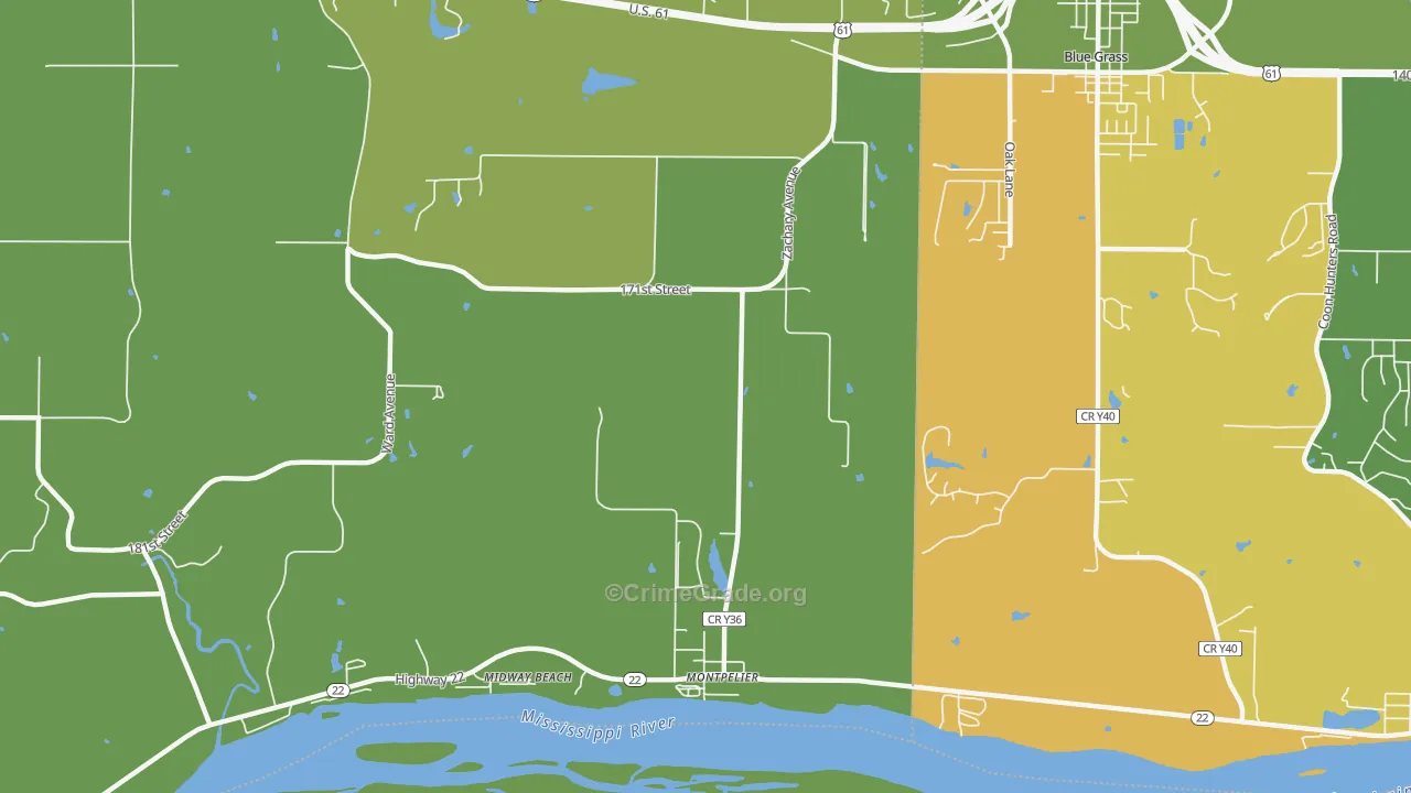 Montpelier, IA Map of Theft Rates