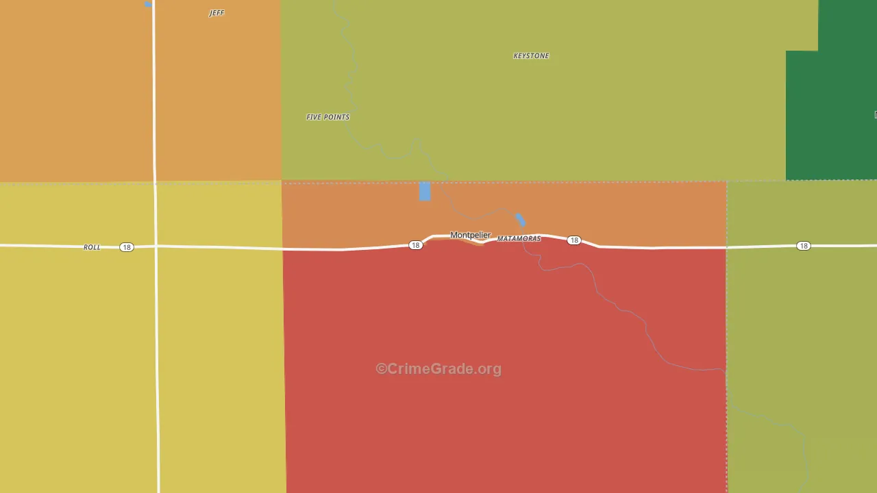 Montpelier, IN Map of Theft Rates