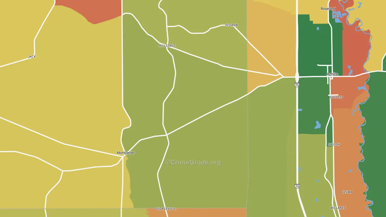 Montpelier, LA Map of Theft Rates