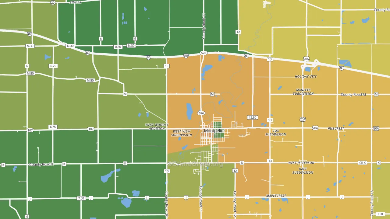 Montpelier, OH Map of Theft Rates