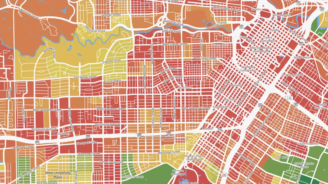 Montrose, Houston, TX Map of Theft Rates