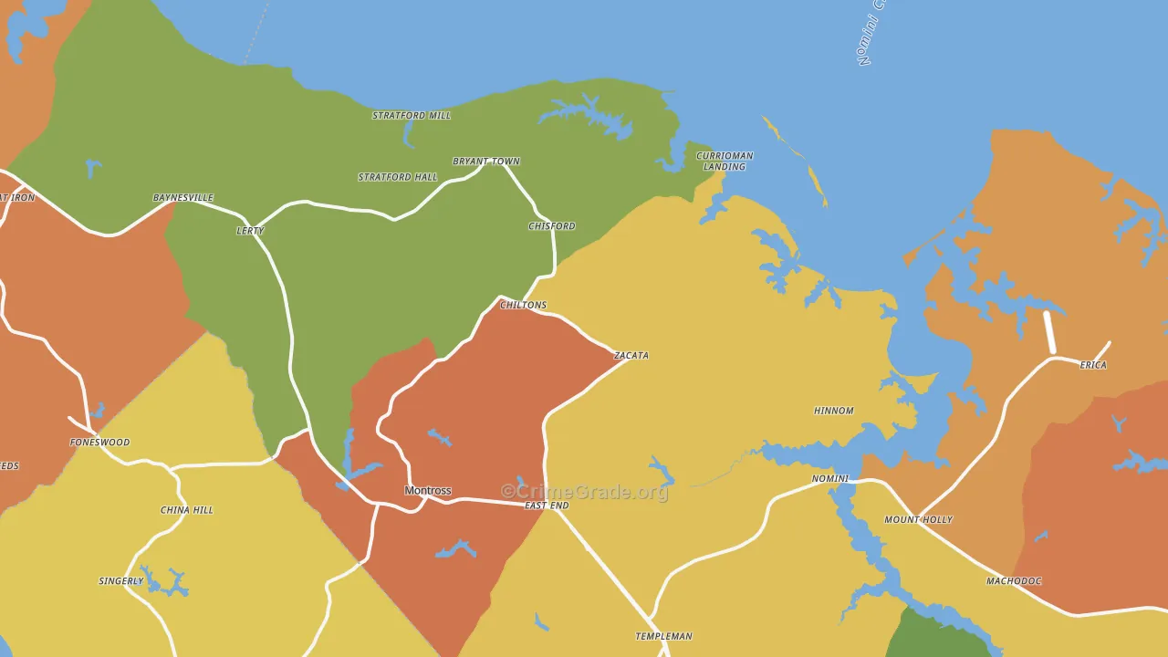 Montross, VA Map of Theft Rates