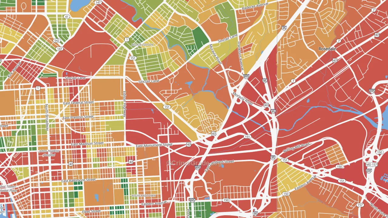 Monument Street, Baltimore, MD Map of Theft Rates