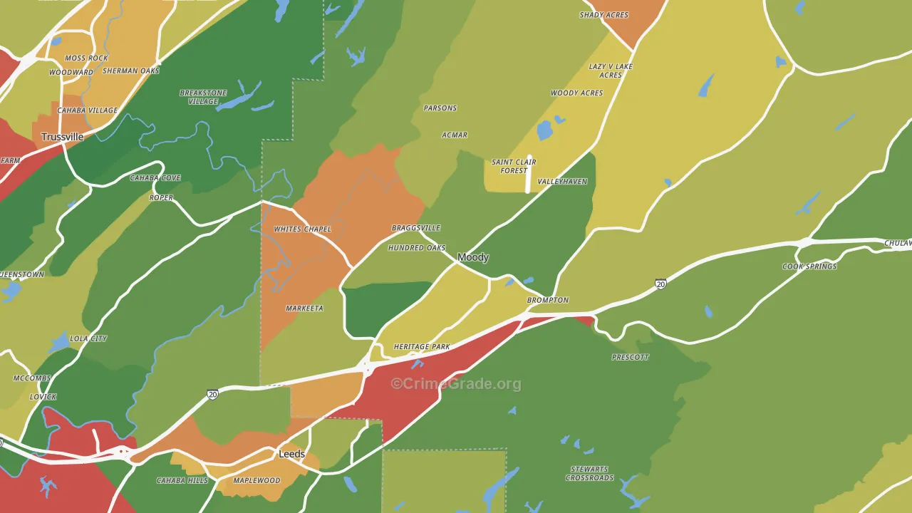 Moody, AL Map of Theft Rates