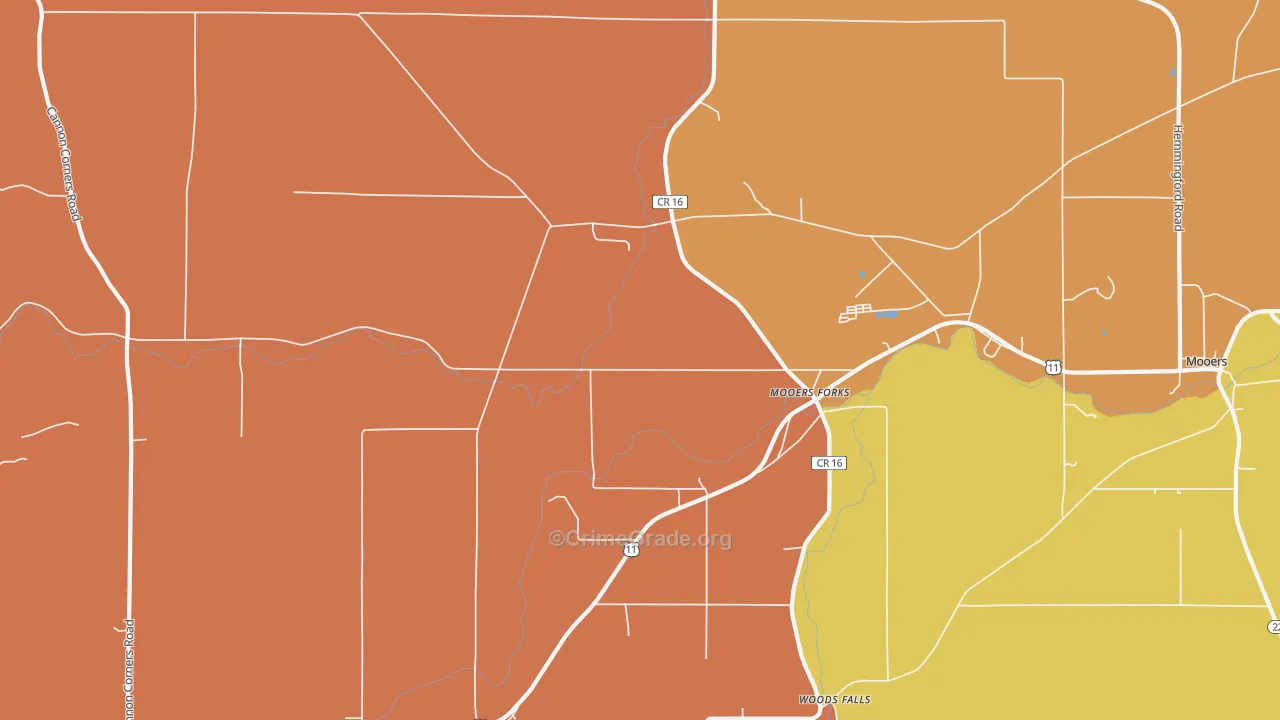 Mooers Forks, NY Map of Theft Rates