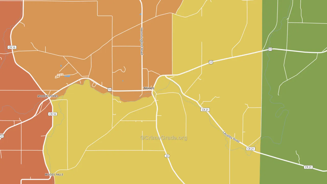 Mooers, NY Map of Theft Rates
