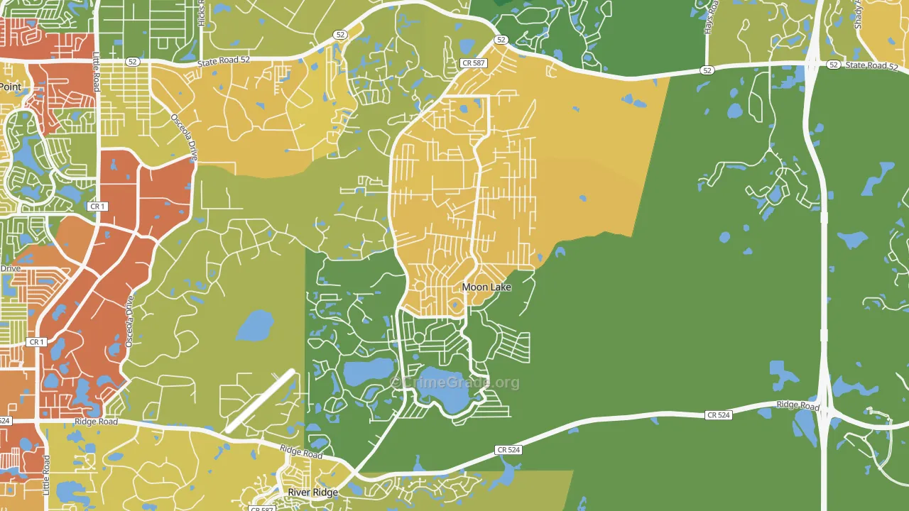 Moon Lake Estates, Moon Lake, FL Map of Theft Rates