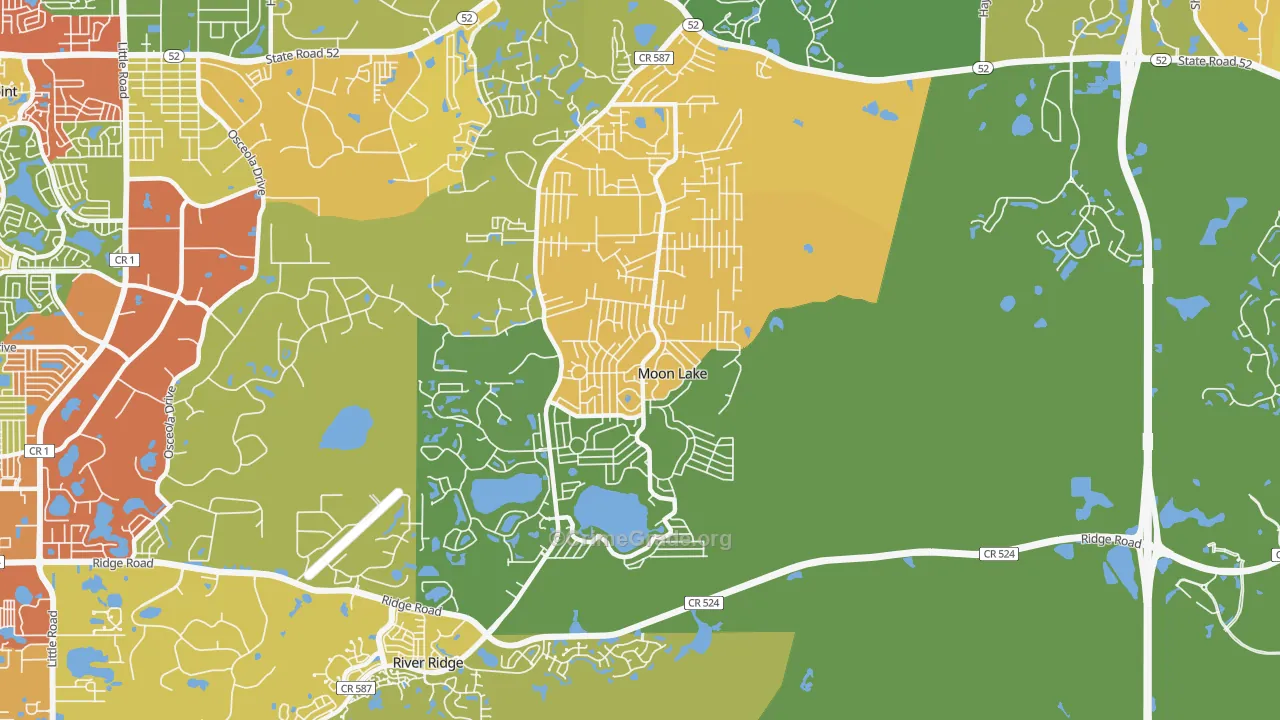 Moon Lake, FL Map of Theft Rates