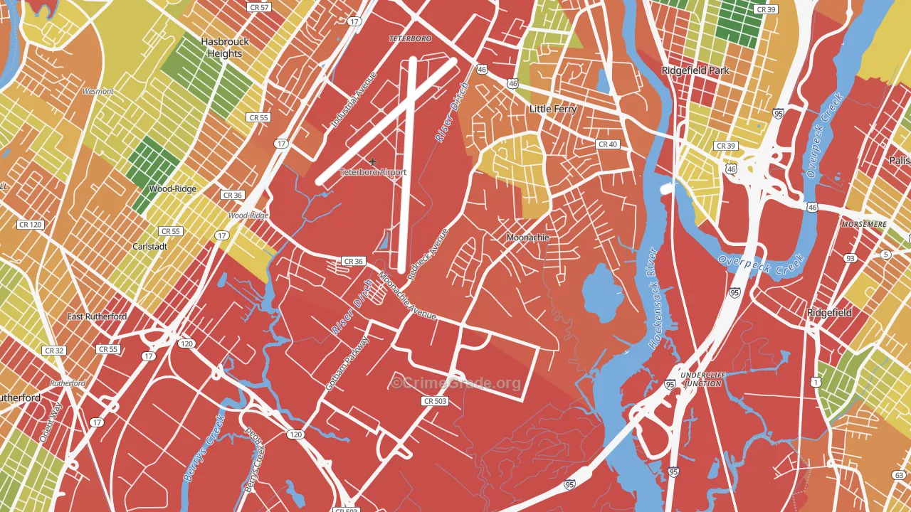 Moonachie, NJ Map of Theft Rates