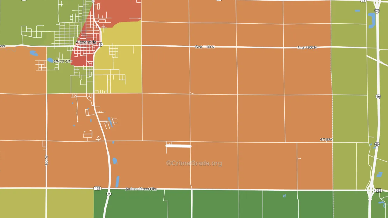 Moonville, IN Map of Theft Rates