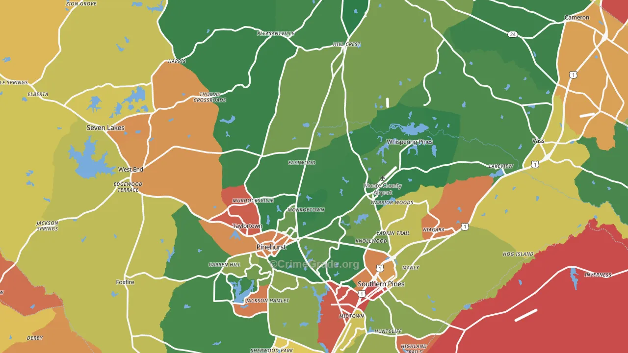 Moore County, NC Map of Theft Rates