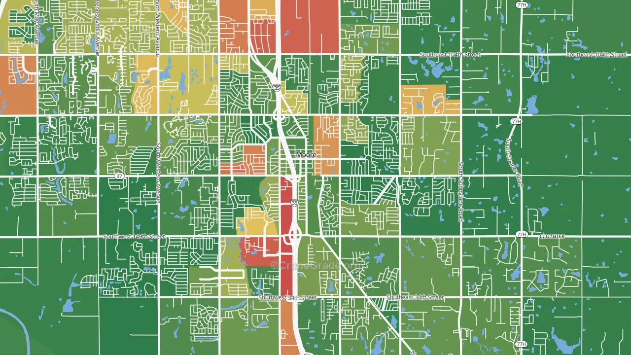 Moore, OK Map of Theft Rates