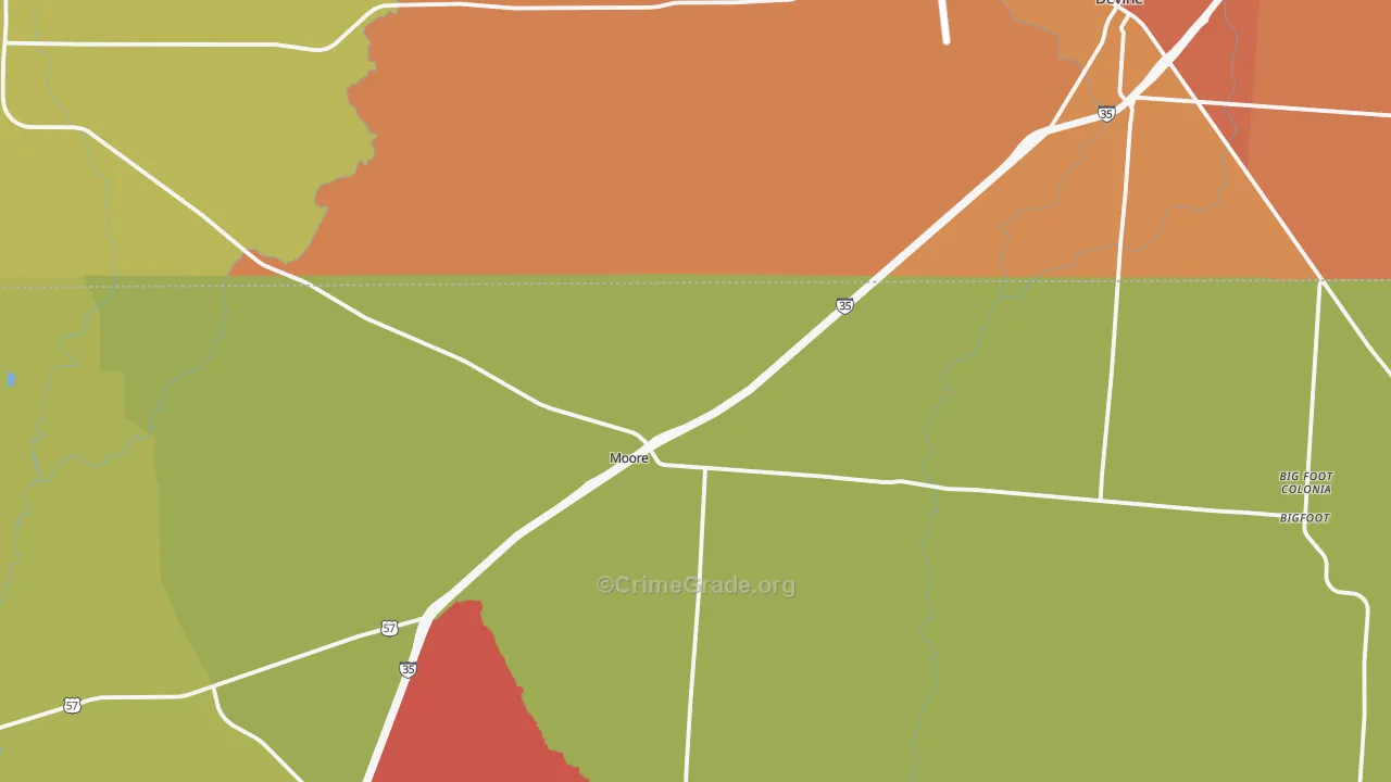 Moore, TX Map of Theft Rates