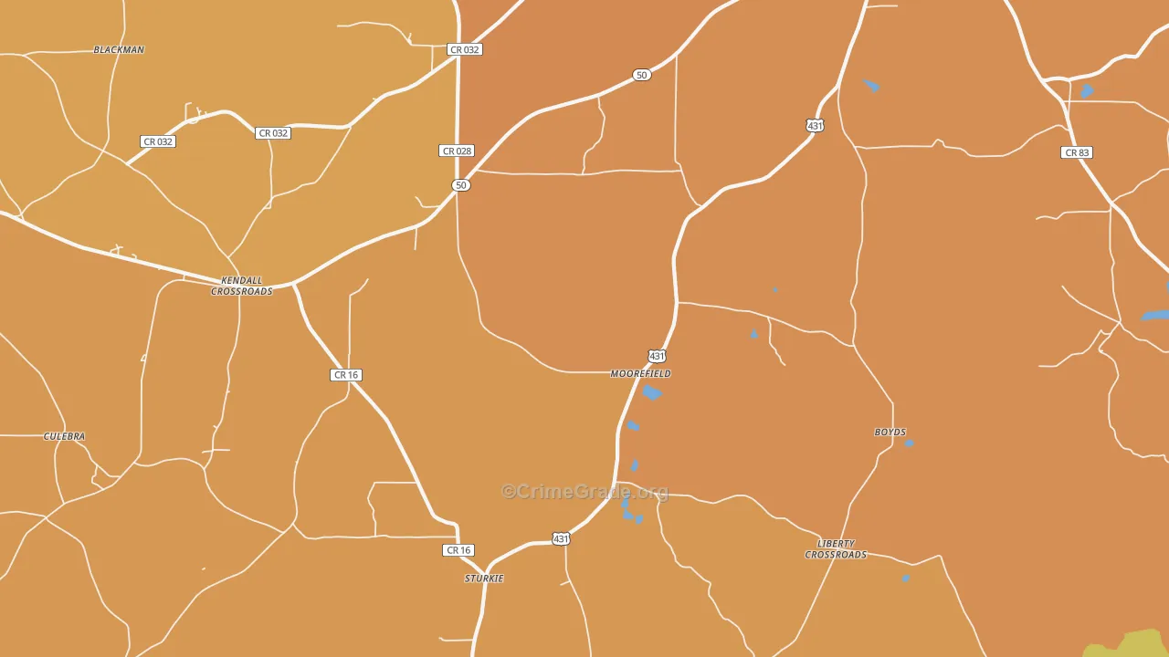 Moorefield, AL Map of Theft Rates
