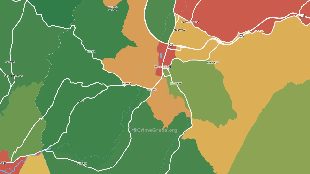 Moorefield, WV Map of Theft Rates