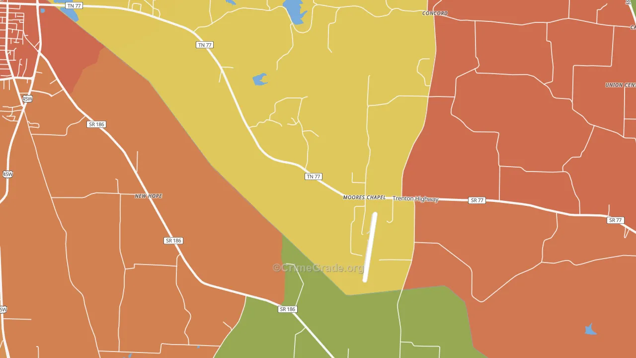 Moores Chapel, TN Map of Theft Rates