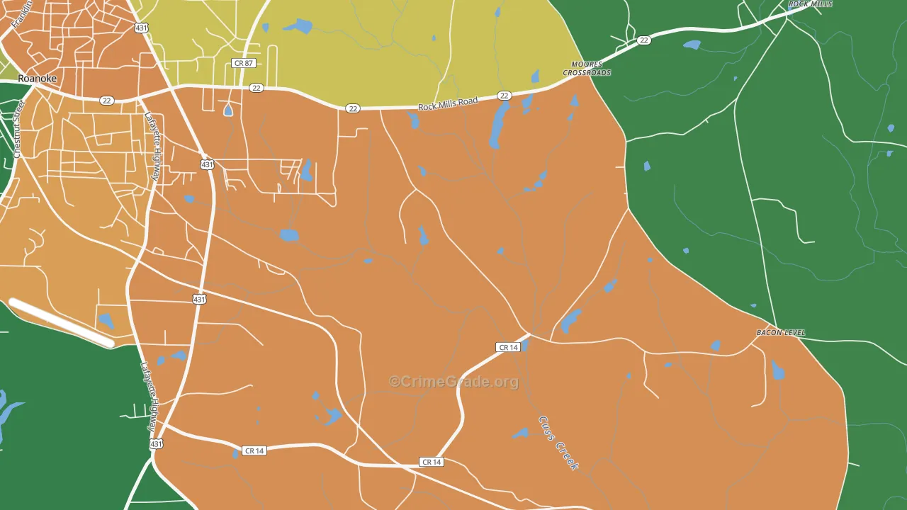 Moores Crossroads, AL Map of Theft Rates