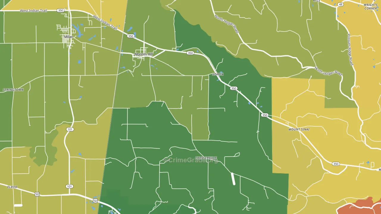 Moores Hill, IN Map of Theft Rates