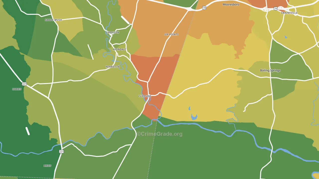 Mooresboro, NC Map of Theft Rates