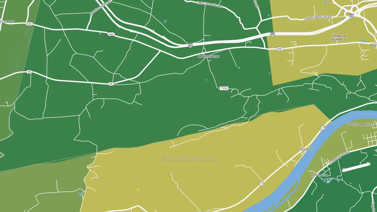 Mooresburg, PA Map of Theft Rates