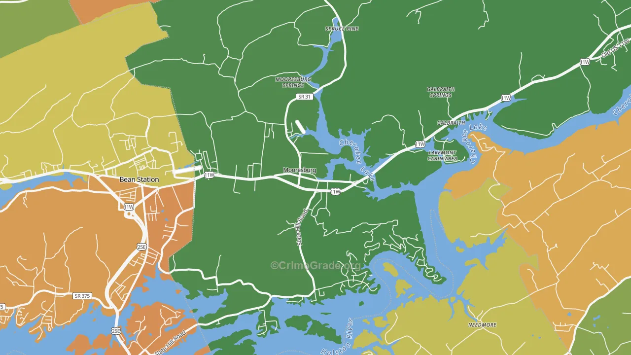 Mooresburg, TN Map of Theft Rates