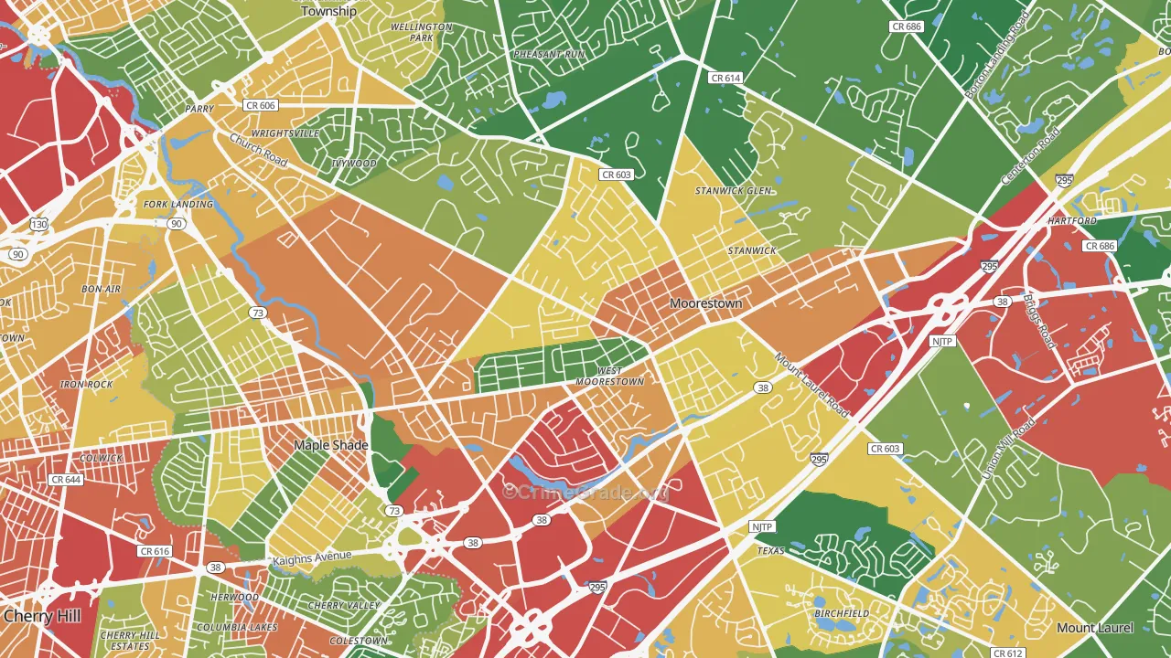 Moorestown-Lenola, NJ Map of Theft Rates