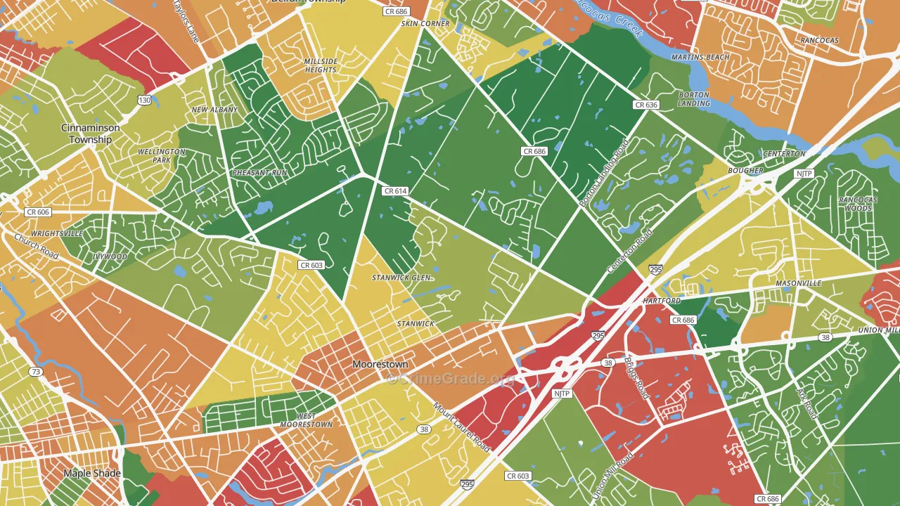 Moorestown, NJ Map of Theft Rates