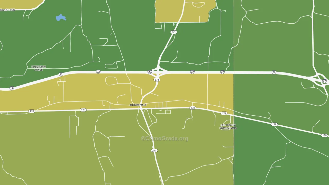 Mooresville, MS Map of Theft Rates