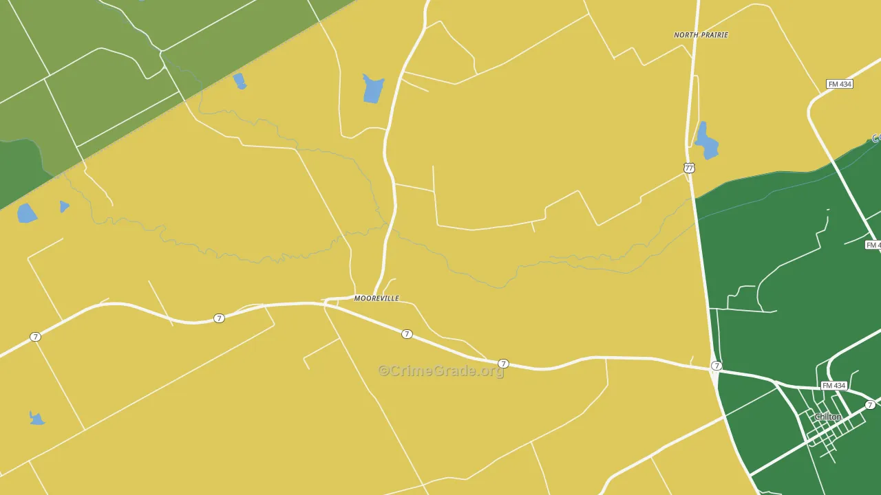 Mooreville, TX Map of Theft Rates