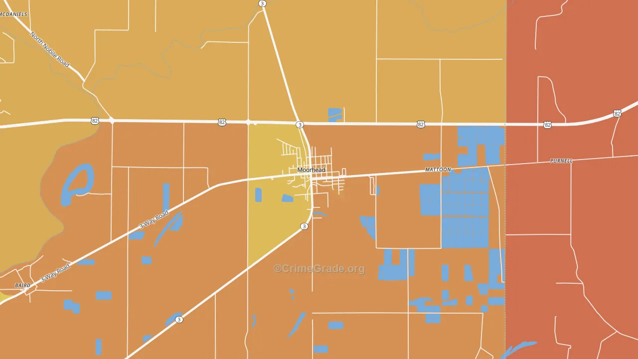 Moorhead, MS Map of Theft Rates